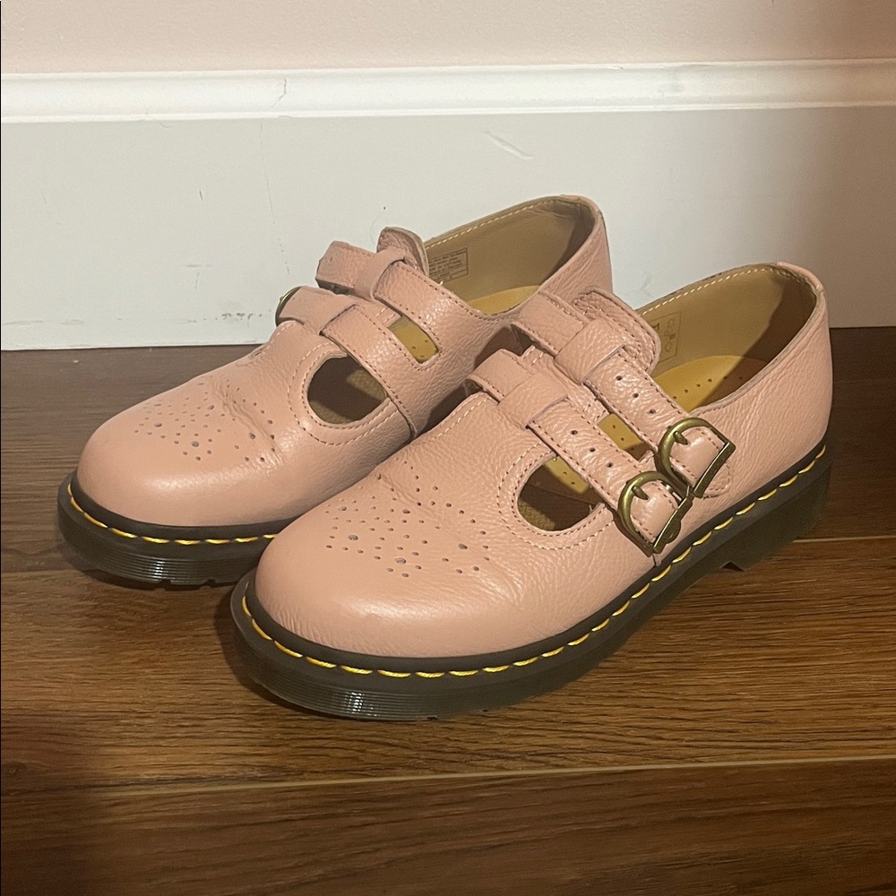 Dr. Martens 8065 Virginia Leather Mary Janes Peach Beige